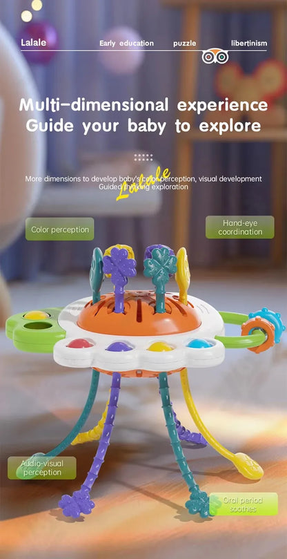 Juguete Sensorial de Silicona Montessori con Cuerda para Bebés – Mordedor Sonajero para Bebés de 6 a 12 Meses