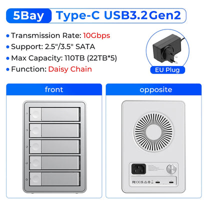 ORICO 4/5 Bay HDD Docking Station – USB 3.2 Type-C 10Gbps SATA Hard Drive Enclosure for 2.5" & 3.5" SSD HDD