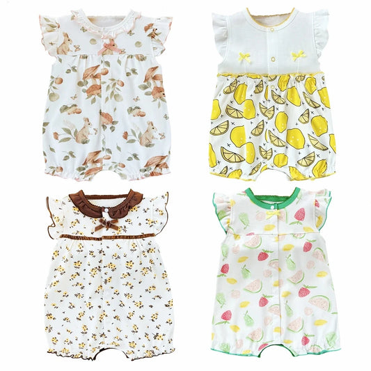Pelele de verano para bebé recién nacido – Body de manga corta de algodón suave con estampado de dibujos animados para bebés y niñas (3-18 meses)