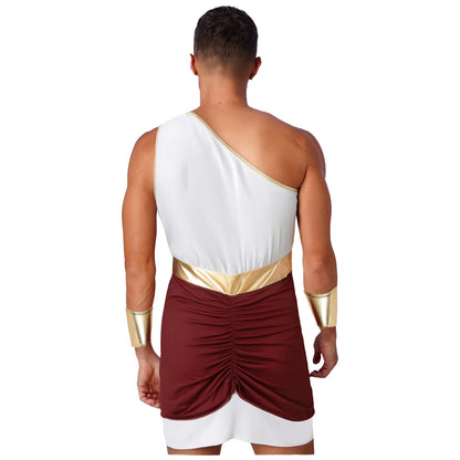 Men’s Ancient Greek & Egyptian Pharaoh Cosplay Costume – Metallic Shiny Toga Robe with Sleeves for Halloween & Roleplay