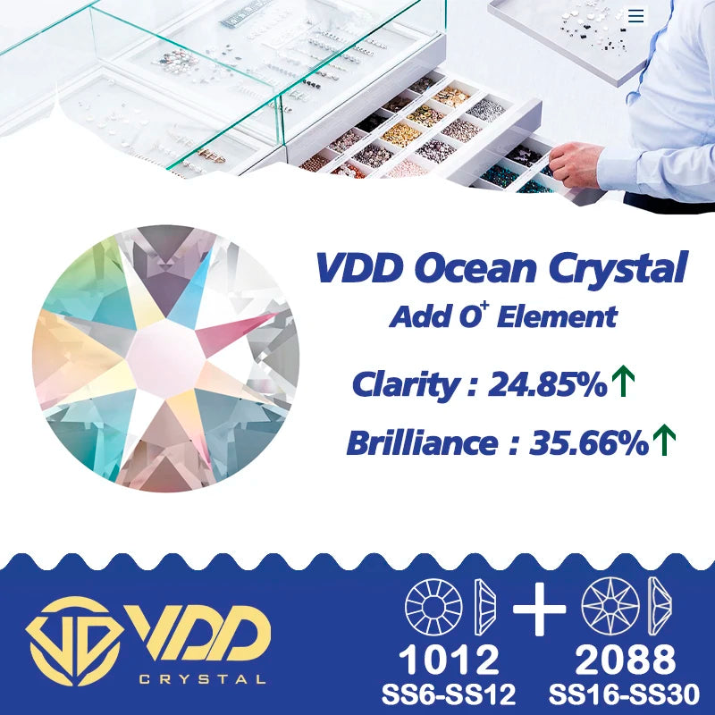 VDD Piedras Preciosas de Cristal Doradas de Fondo Plano – 2088 Cristales de Strass para Arte de Uñas, Manualidades y Decoraciones DIY