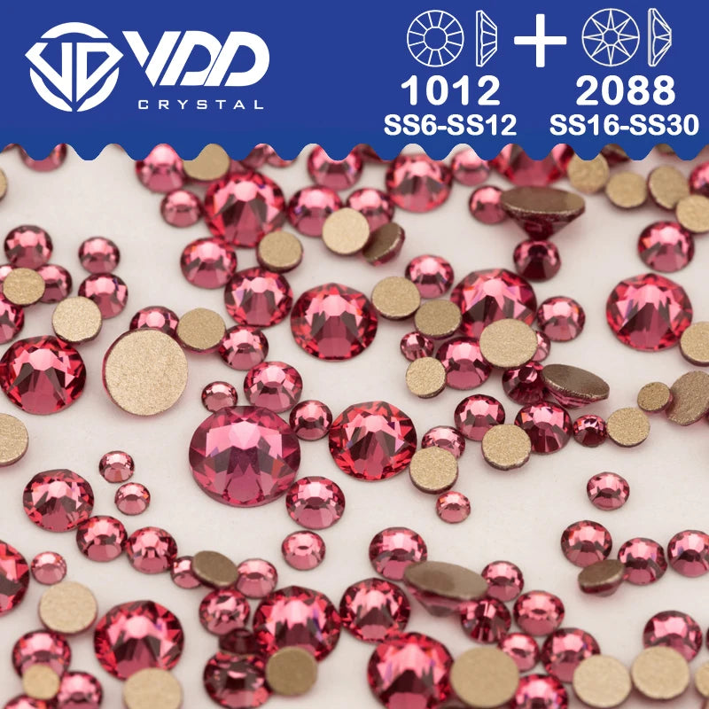 VDD Piedras Preciosas de Cristal Doradas de Fondo Plano – 2088 Cristales de Strass para Arte de Uñas, Manualidades y Decoraciones DIY