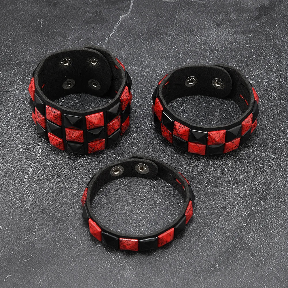 3-Piece Leather Bracelet Set – Wide Rivet Studded Wristbands for Men & Women | Vintage Punk Fashion Jewelry Gift