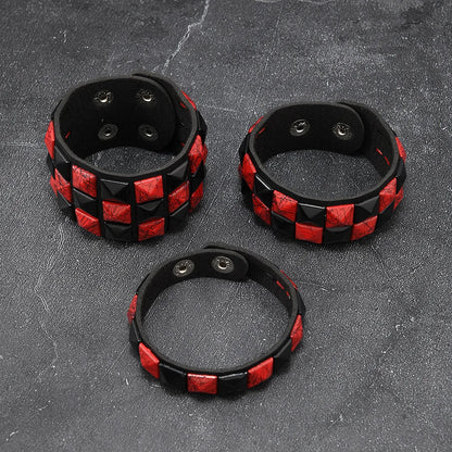 3-Piece Leather Bracelet Set – Wide Rivet Studded Wristbands for Men & Women | Vintage Punk Fashion Jewelry Gift