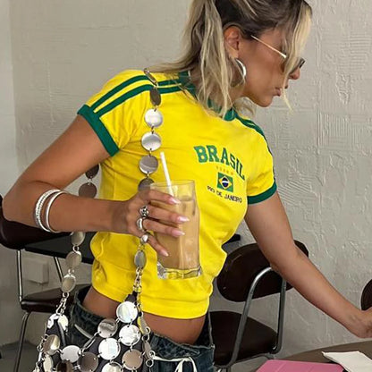 Camiseta corta de verano para mujer 2023 con letras de Brasil, estilo años 90, estética, Kpop, moda urbana, vintage Y2k, manga corta