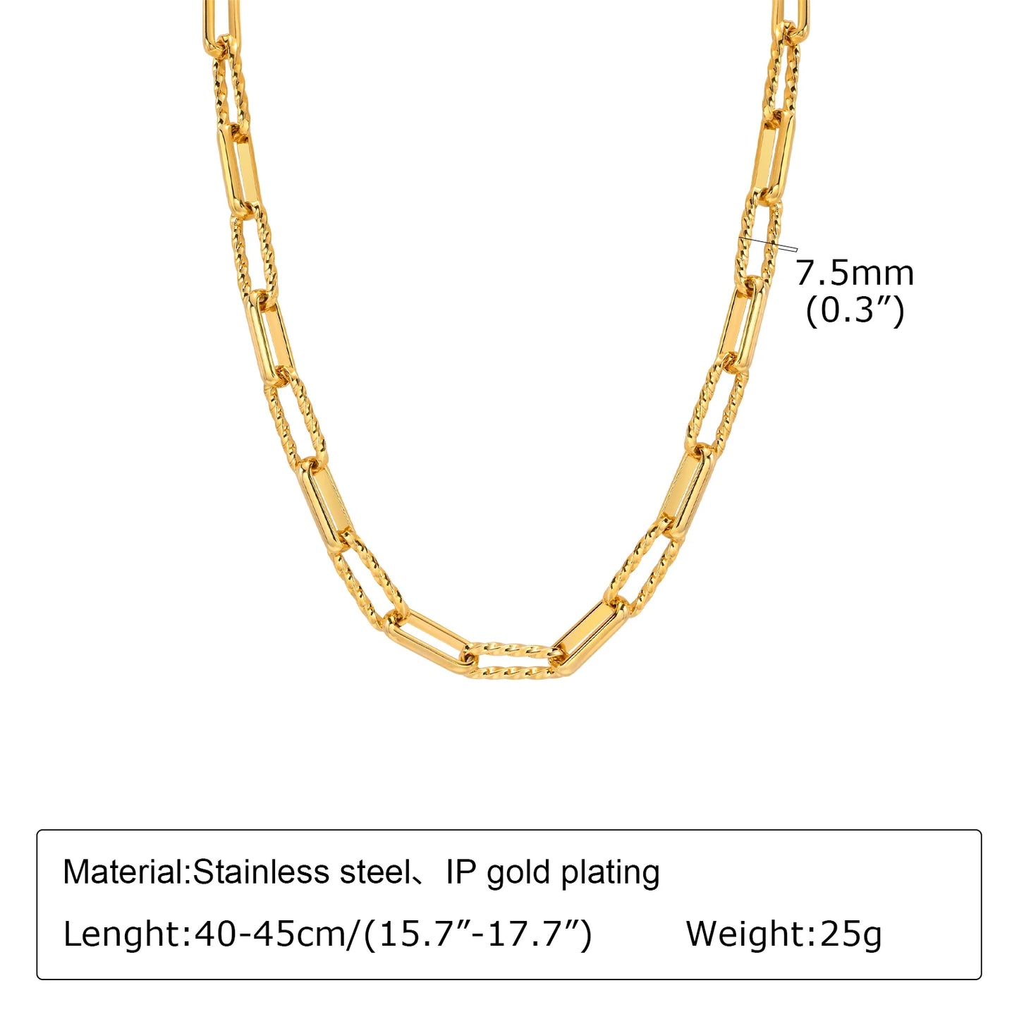 18K Gold Plated Stainless Steel Paperclip Chain Bracelet – Adjustable Twist Link Chunky Stackable Bracelet for Women