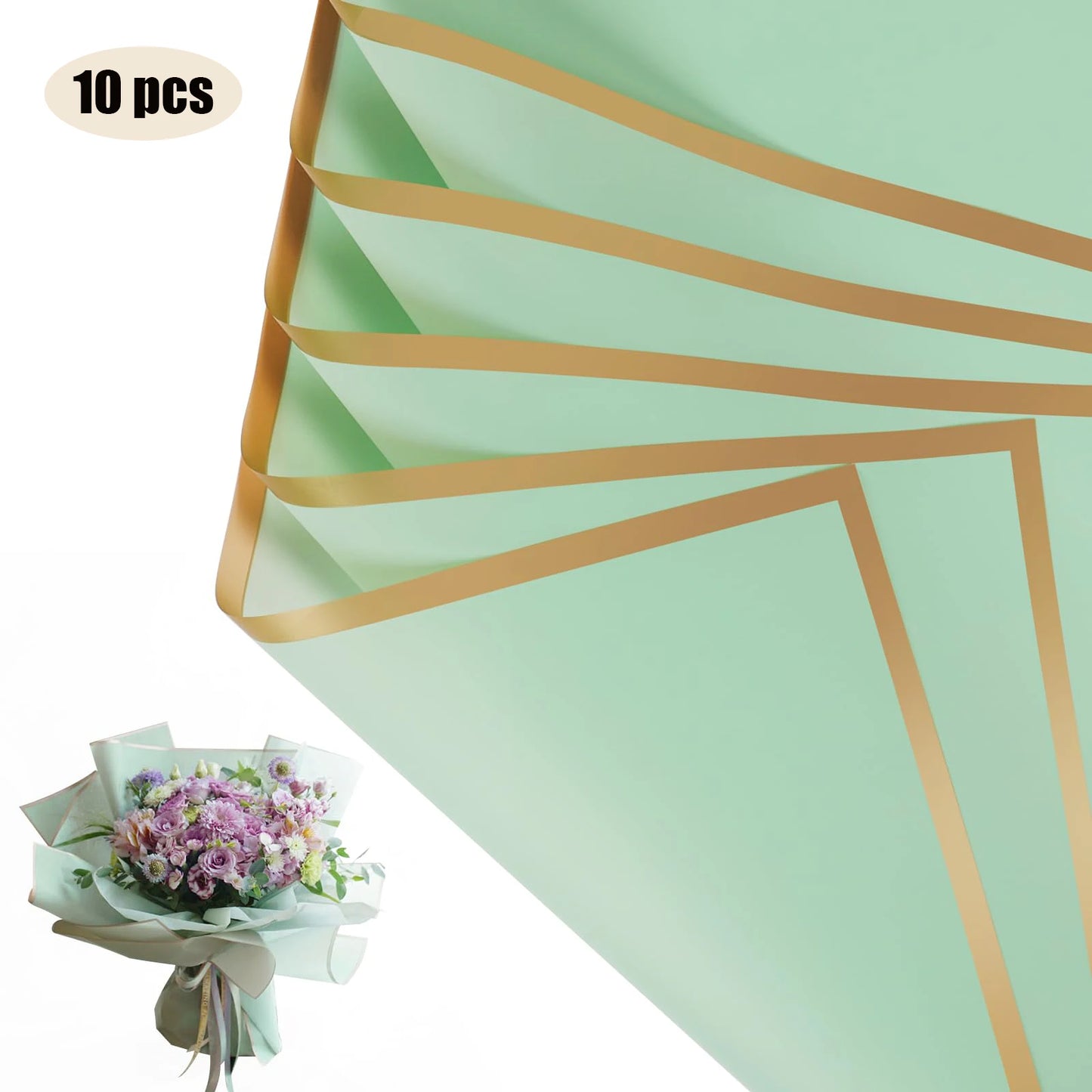 10 hojas de papel de envolver flores impermeable con bordes dorados para ramos, bodas, regalos y arreglos florales de bricolaje