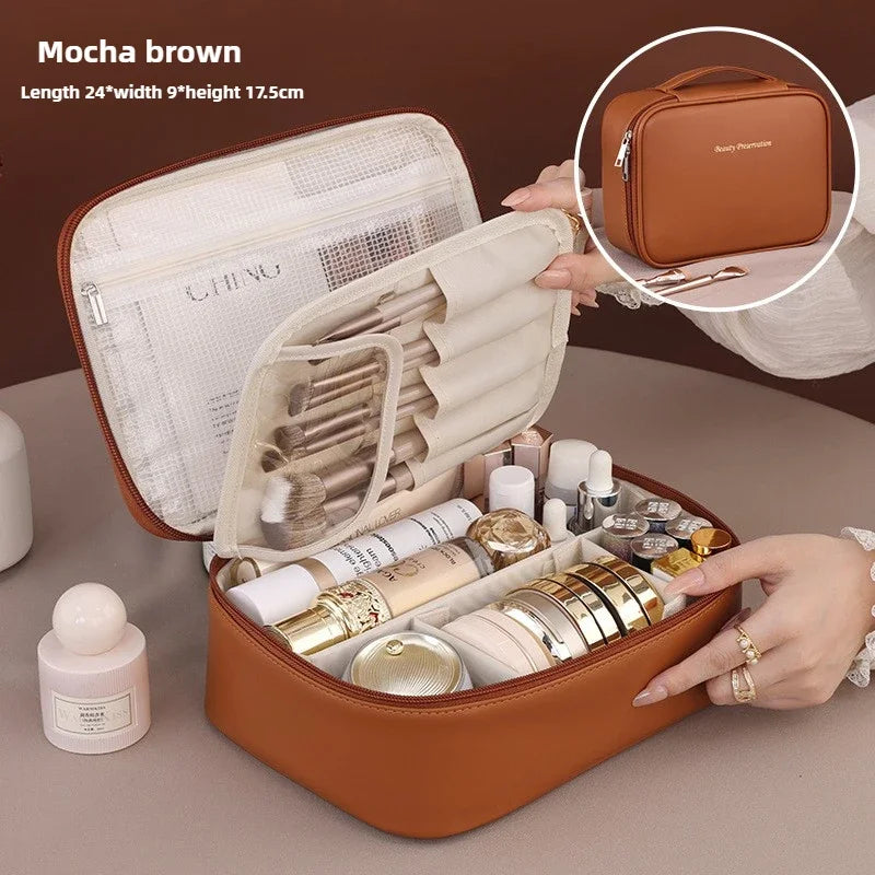 Bolsa de cosméticos de gran capacidad para mujer – Organizador de maquillaje de lujo portátil, neceser de viaje para productos esenciales de belleza, cuidado de la piel, cosméticos y accesorios personales