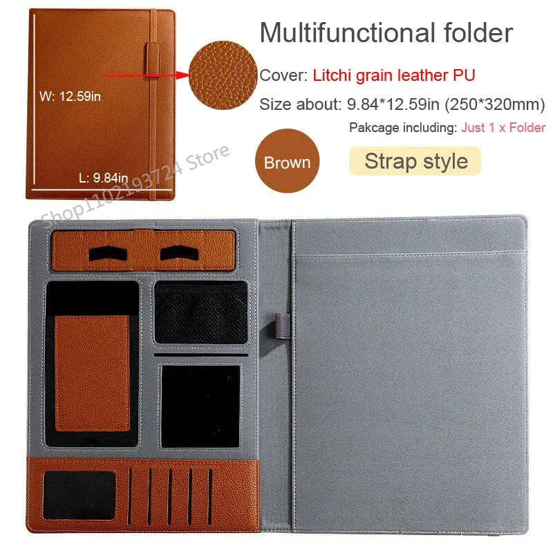 A4 PU Leather Padfolio Folder – Multifunction Document Holder & Business Portfolio Organizer for Men & Women