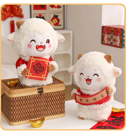 Fluffy Goat Ornament – Cute Desk Decoration & Chinese New Year Gift, Lunar Spring Festival Decor for Sheep Zodiac Collectors