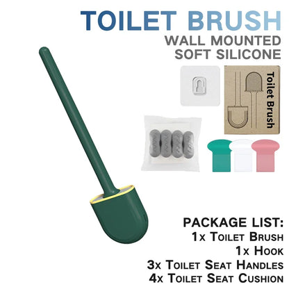 Juego de escobillas de inodoro de silicona – Limpiador de inodoro montado en la pared, kit moderno de cepillo de limpieza para WC, cepillo de silicona flexible con soporte de almacenamiento para baño y accesorios
