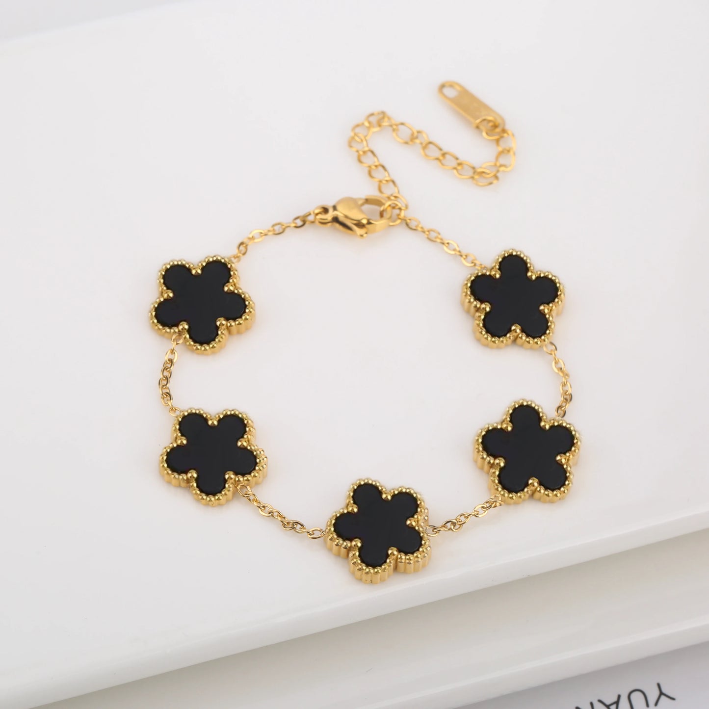 Stainless Steel Five Leaf Flower Clover Bracelet for Women Girls Adjustable Laser Petal Classic Brand Jewelry Gift