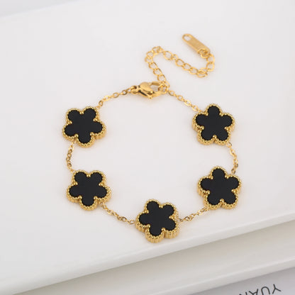 Stainless Steel Five Leaf Flower Clover Bracelet for Women Girls Adjustable Laser Petal Classic Brand Jewelry Gift