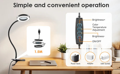 10X LED Magnifying Desk Lamp – 3 Color Light Modes Clamp Magnifier with Flexible Gooseneck for Reading & Nail Art