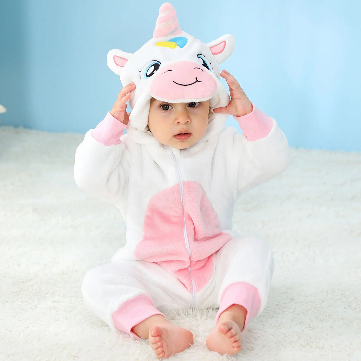 Halloween Dinosaur Baby Romper – Warm Fleece Hooded Kigurumi Pajamas & Animal Jumpsuit for Baby Boys & Girls, Cozy Winter Costume 0-4T
