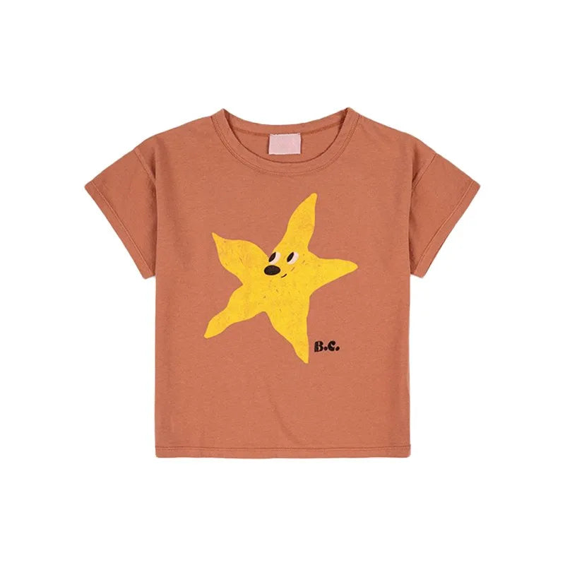 Camiseta de algodón con dibujos animados para niños 2025 – Top de manga corta estilo coreano de primavera-verano para bebés niños y niñas, ropa exterior informal para uso diario.