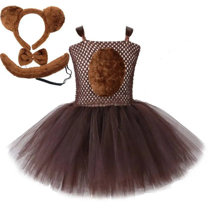 Baby Girls' Brown Bear Tutu Dress with Ears, Bow and Tail, Cute Animal Costume for Halloween, Christmas, Birthday Parties and Everyday Dress-Up Outfit for Kids