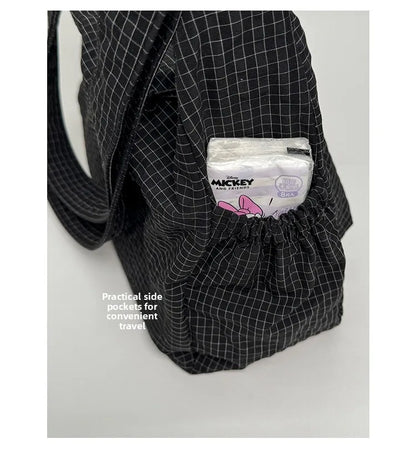 Bolso de hombro de nailon estilo coreano – Bolso tote sencillo a cuadros con cremallera y diseño de nube plisada con cordón ajustable, bandolera de moda para mujer, bolso de mano casual para el día a día