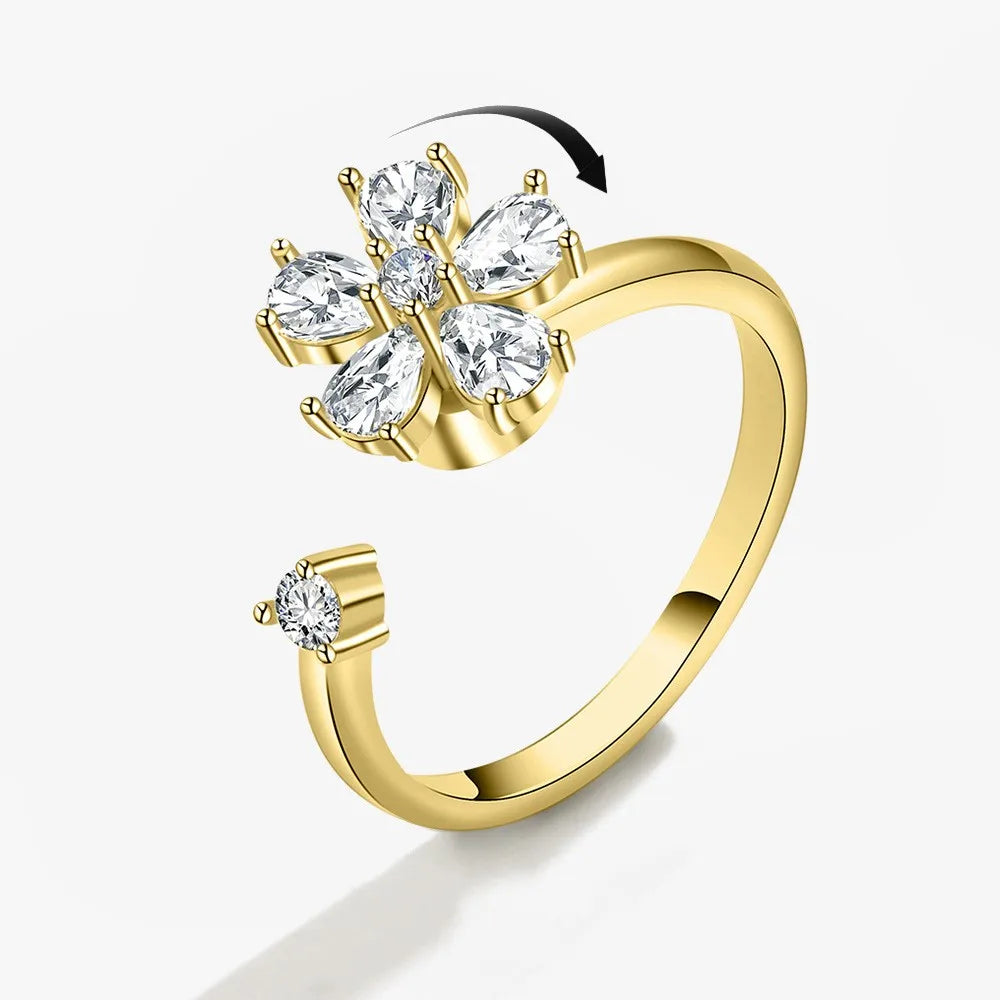 Anillo giratorio antiestrés de mariposa y flor con diamantes de imitación – Anillo giratorio antiansiedad para mujer | Joyería ajustable para aliviar el estrés