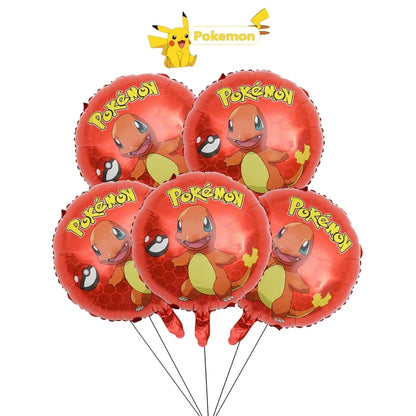 5pcs Pokémon Pokéball Aluminum Foil Balloons – Cute Helium Air Balloons for Boys & Girls Birthday Party & Baby Shower Decorations