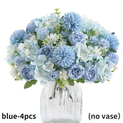 Ramo de flores artificiales realista – Arreglo floral sintético de peonía, crisantemo e hortensia con tallos, decoración reutilizable para el hogar, decoración para bodas y accesorios de fotografía