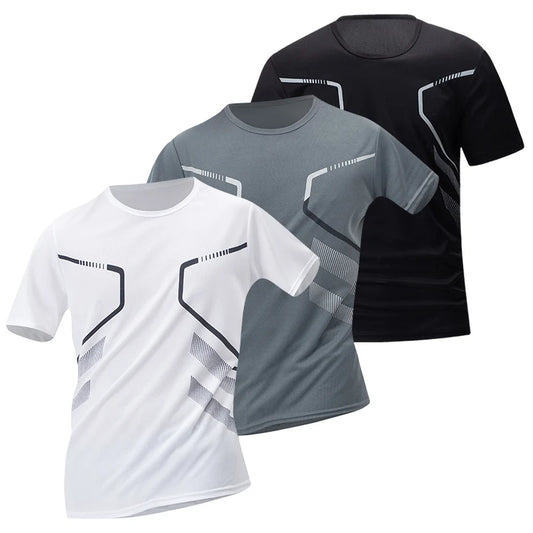1/3PCS Men's Quick-Dry Sports T-Shirts – Four-Season Printed Short-Sleeve Fitness Tops, Comfortable Plus Size Casual Basic Shirts for Youth & Men
