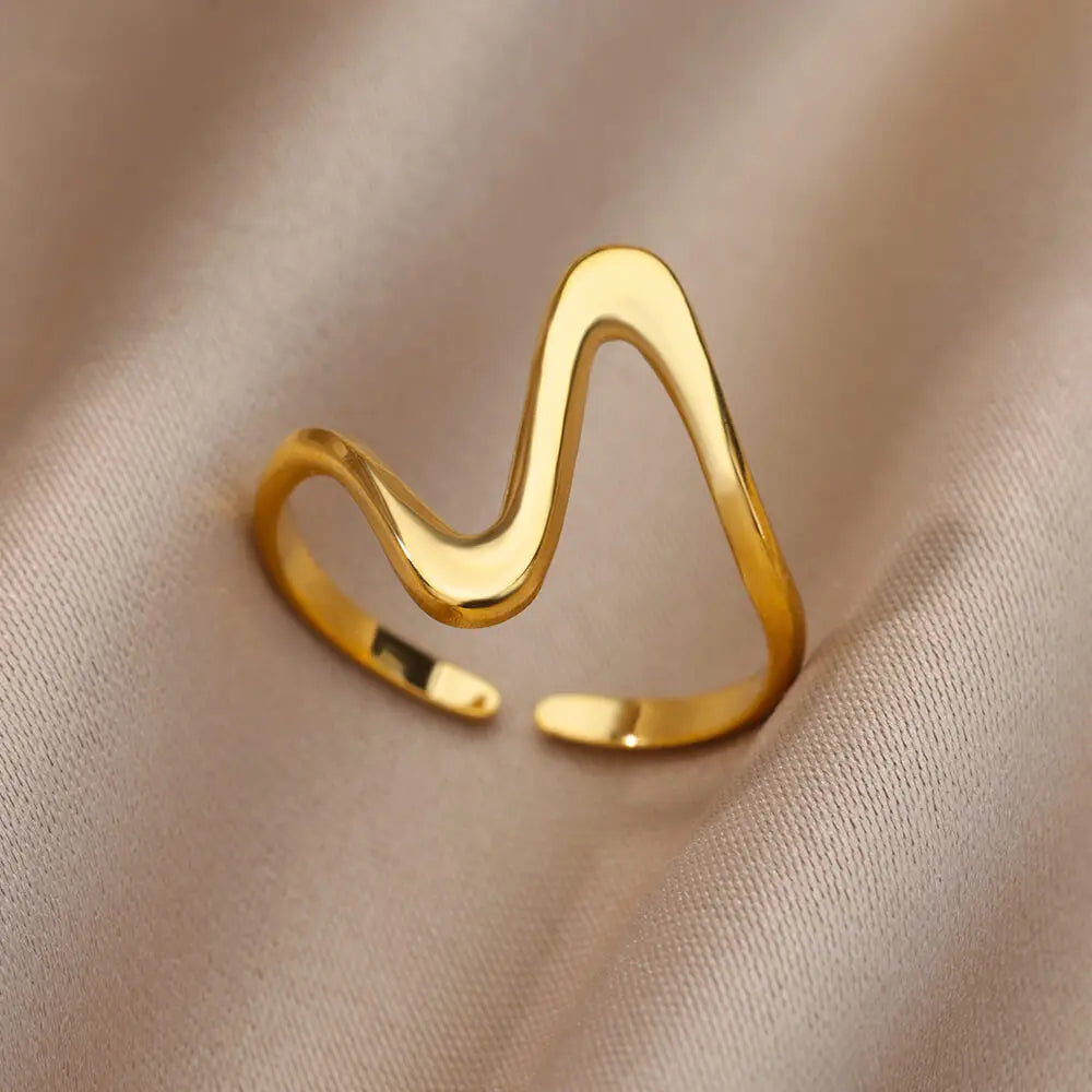 Anillo abierto grueso dorado vintage – Anillo llamativo geométrico de acero inoxidable para mujer