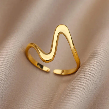 Anillo abierto grueso dorado vintage – Anillo llamativo geométrico de acero inoxidable para mujer