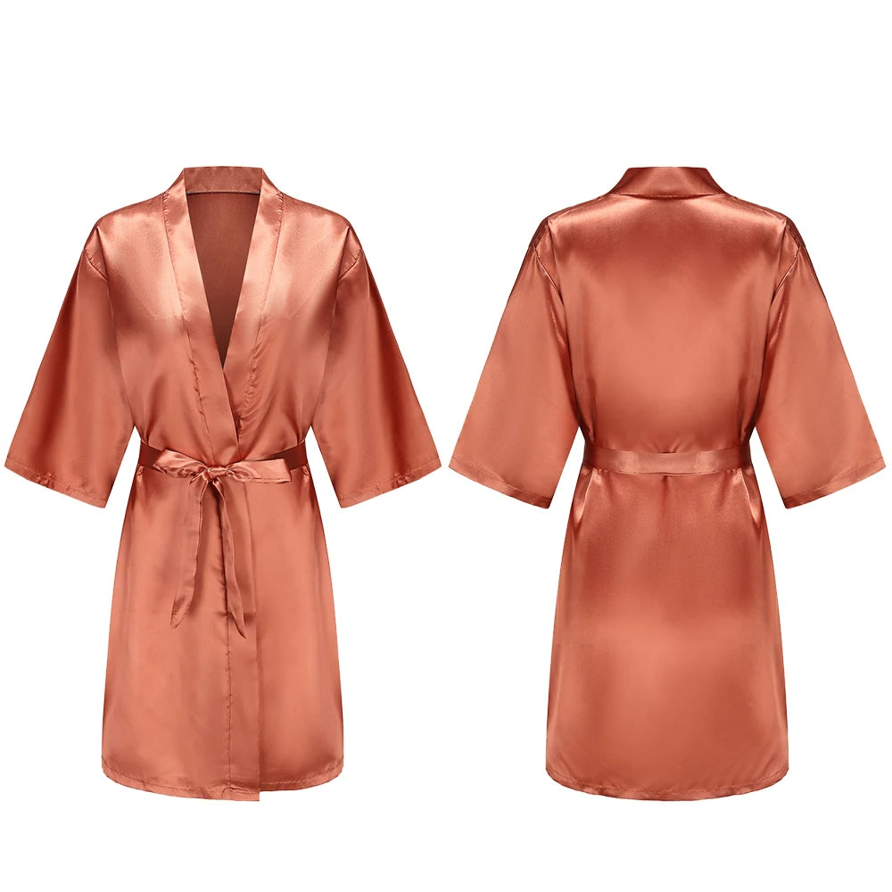 Bata de satén para mujer – Batín sedoso corto para dama de honor para la novia y fiesta de bodas | Kimono elegante para dormir