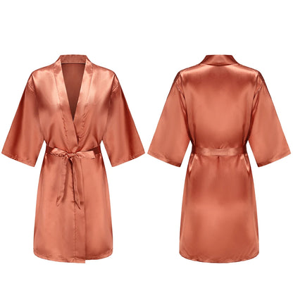 Bata de satén para mujer – Batín sedoso corto para dama de honor para la novia y fiesta de bodas | Kimono elegante para dormir