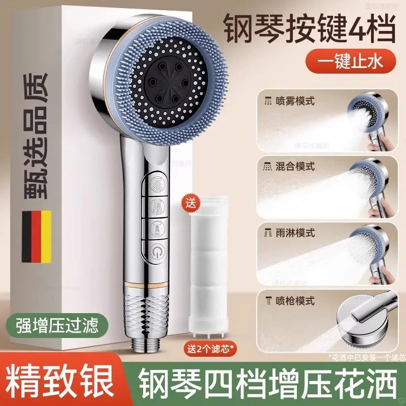 Cabezal de ducha filtrado Supercharged – Pulverizador de ducha ajustable de 4 modos de ahorro de agua, cabezal de ducha de baño de alta presión con filtro de sellado de agua y ajustes de pulverización multifuncionales