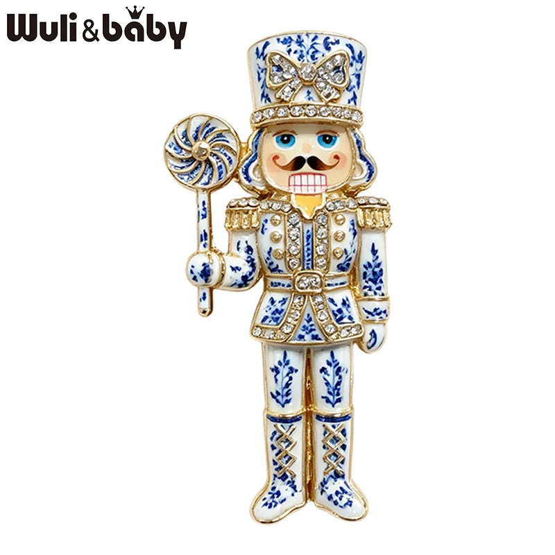 Wuli&baby Blue & White Porcelain Christmas Brooches for Women – Santa Claus, Cat, Christmas Tree & Nutcracker Brooch Pins for New Year