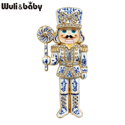 Wuli&baby Blue & White Porcelain Christmas Brooches for Women – Santa Claus, Cat, Christmas Tree & Nutcracker Brooch Pins for New Year
