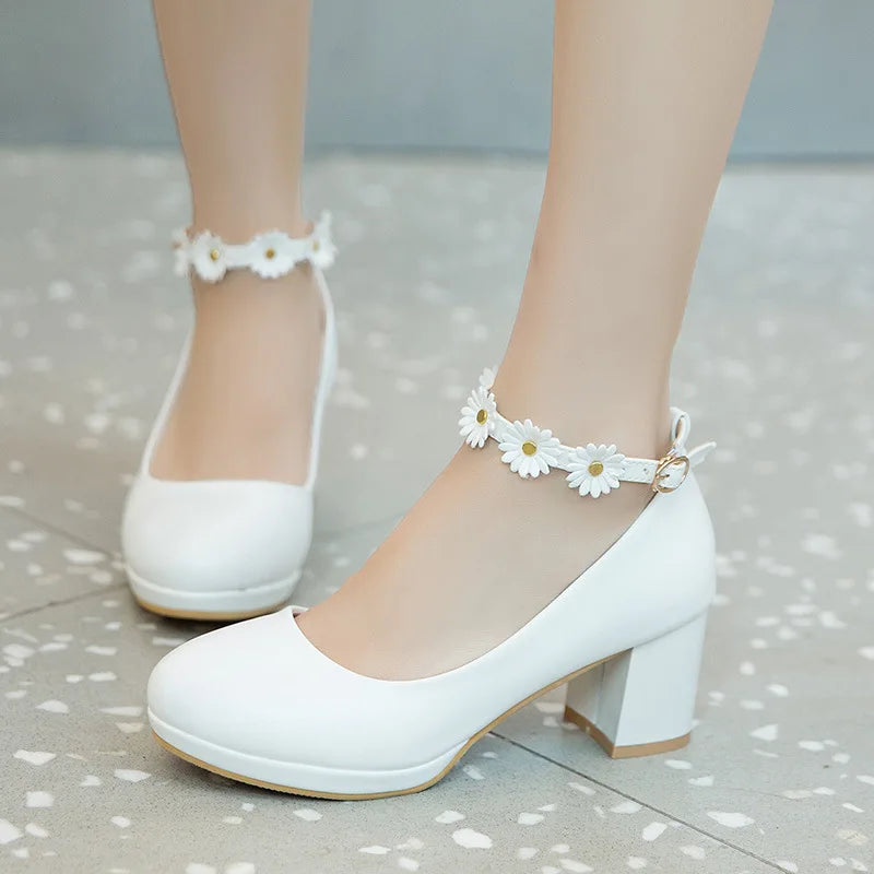 Zapatos de vestir de fiesta y boda con tacón alto de princesa floral para niñas