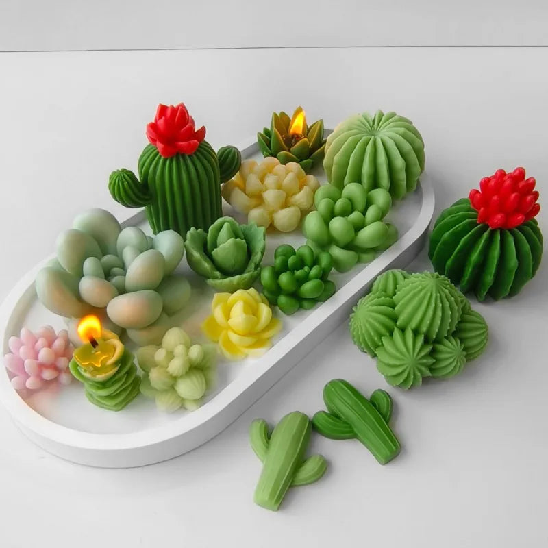 Molde de Silicona para Velas de Aromaterapia con Diseño de Cactus DIY – Molde de Plantas Suculentas para Velas Hechas a Mano de Cera de Soja, Manualidades de Resina, Adornos de Yeso y Proyectos DIY de Decoración del Hogar