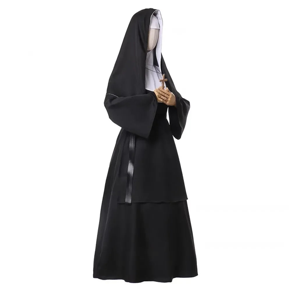 Women’s Medieval Nun Costume – Maria Renaissance Vintage Nun Robe Cosplay Outfit Set for Halloween, Carnival, Party & Stage Performance