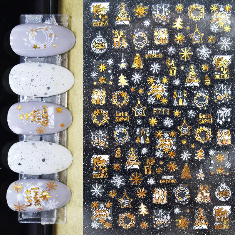 3D Christmas Nail Art Stickers – Snowflake & Winter Tree Nail Decals for Nail Tips Decoration