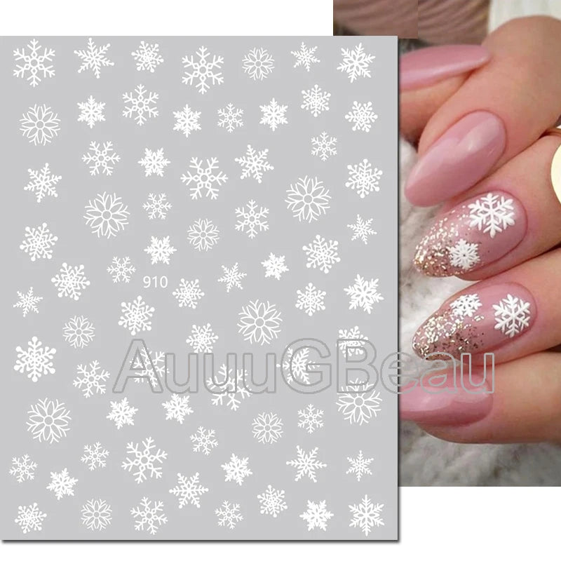 3D Christmas Nail Art Stickers – Snowflake & Winter Tree Nail Decals for Nail Tips Decoration