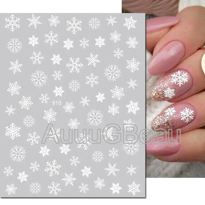 3D Christmas Nail Art Stickers – Snowflake & Winter Tree Nail Decals for Nail Tips Decoration