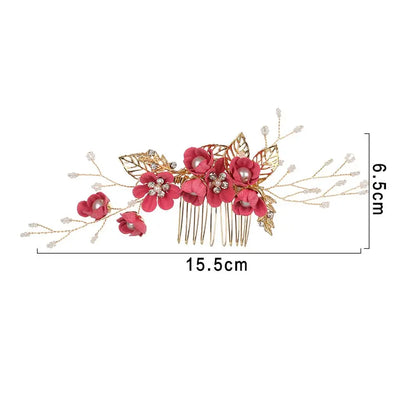 Luxury Floral Bridal Hair Comb with Gold Leaves – Crystal Wedding Hair Accessory for Brides & Prom