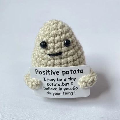 Poupée câlin pomme de terre à énergie positive – Mini ami de poche tricoté en laine, fait à la main, avec carte, cadeau de Noël amusant et décoration de chambre