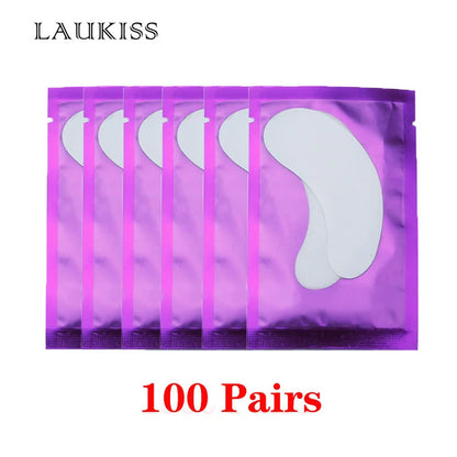 25/50/100 pares de parches para extensión de pestañas LAUKISS – Almohadillas sin pelusa debajo de los ojos para construcción de pestañas, pestañas postizas y aplicación de belleza