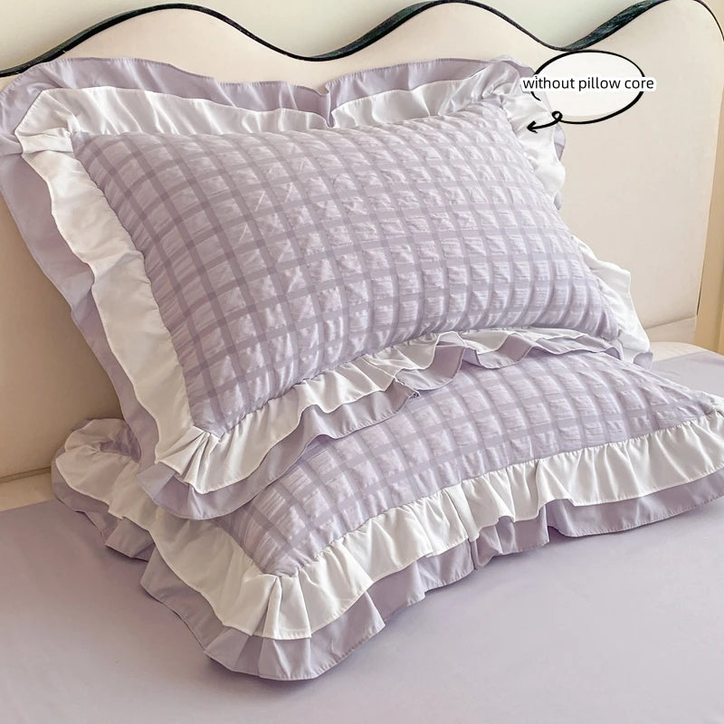 Juego de ropa de cama de 3 piezas de encaje coreano Seersucker – Juego de funda nórdica y fundas de almohada para dormitorio y habitación de invitados