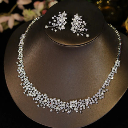 ASNORA Bridal Pearl Choker Necklace Set for Women Cubic Zirconia Stone Wedding Jewelry Costume Fashion X0620