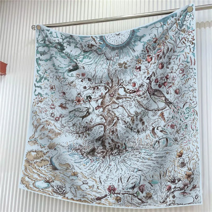 Foulard carré en soie 90 cm pour femme, motif floral, sergé de luxe, bandana, châle, hijab, cache-col, écharpe de tête