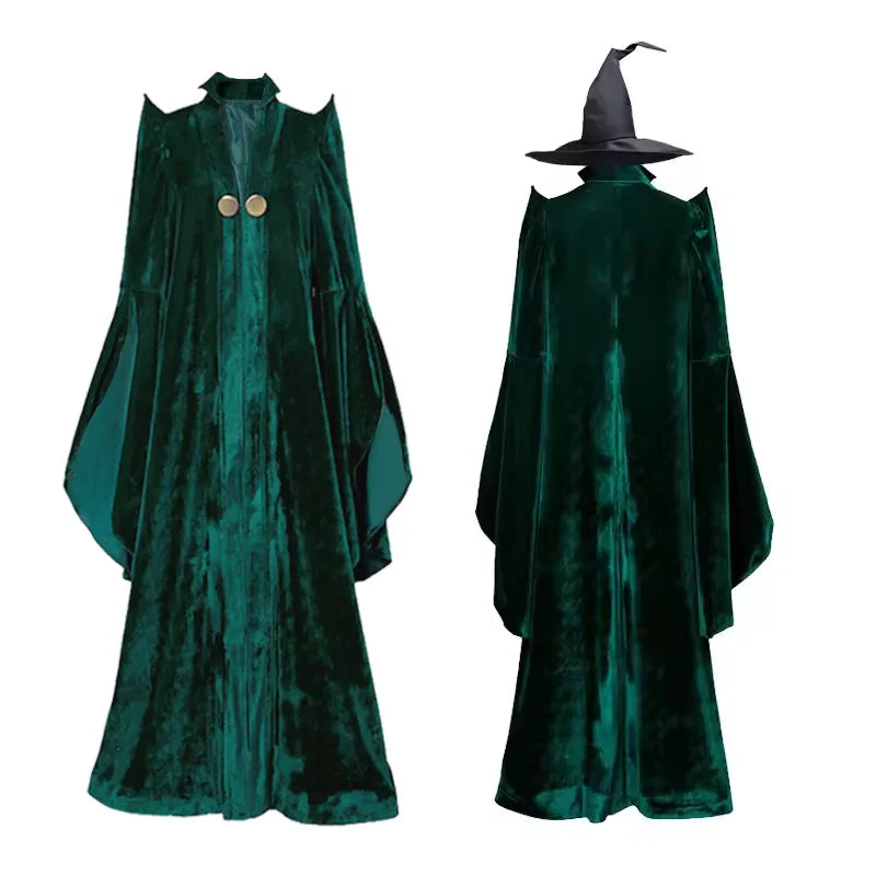 School of Witchcraft & Wizardry Professor McGonagall Costume – Hogwarts-Inspired Robe for Halloween Cosplay, Wizard School Parties & Dress-Up