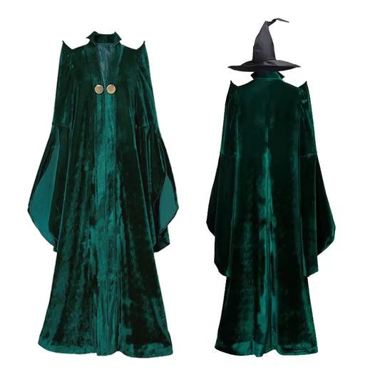 School of Witchcraft & Wizardry Professor McGonagall Costume – Hogwarts-Inspired Robe for Halloween Cosplay, Wizard School Parties & Dress-Up