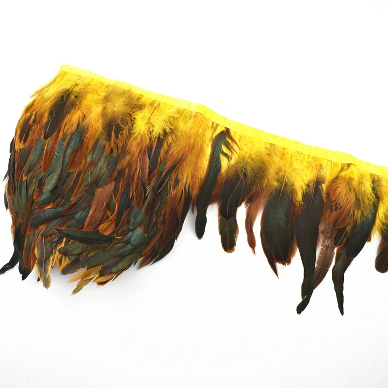 10 m Rooster Feather Fringe Trim – Natural Feather Ribbon for Sewing, Crafts & Costume Decoration