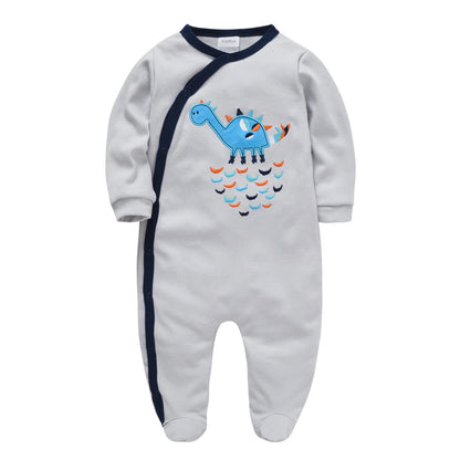 Spring Baby Boy Cotton Romper – Blue Bear Print Knit Jumpsuit & Newborn Overalls Pajamas, Soft Casual Outfit for Infants & Toddlers