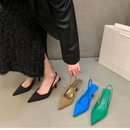 Sandalias de tacón de aguja puntiagudas para mujer – Elegantes y sexys, sin cordones, tacones altos de boca baja para uso casual y fiesta